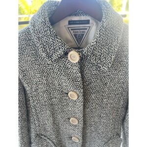 Vintage 90s Marvin Richards Tweed Pea‎ Coat White Black Womens 8 Wool Boucle